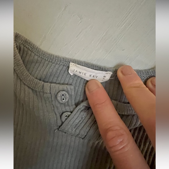 Jamie Kay Ribbed Organic Cotton Tee- Blue Grey, lyr - Picture 4 of 5